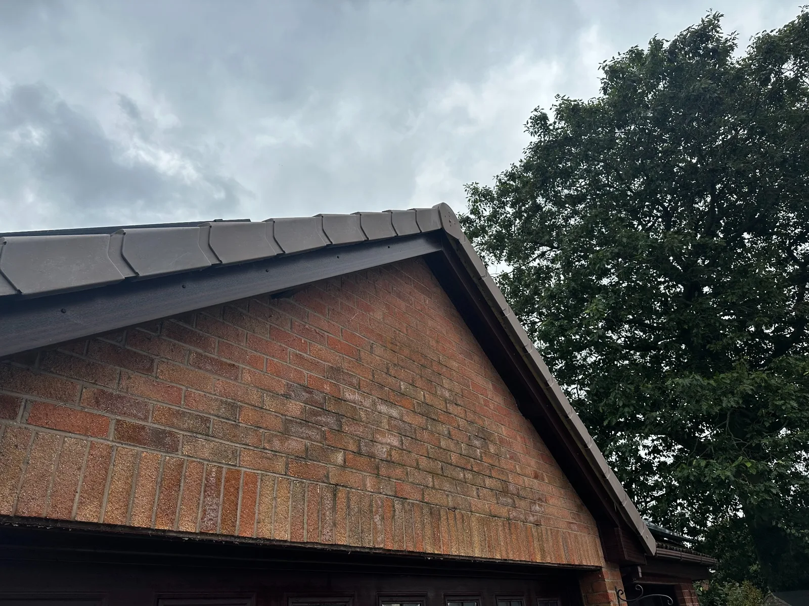 Cleaned gable fascia after professional exterior cleaning