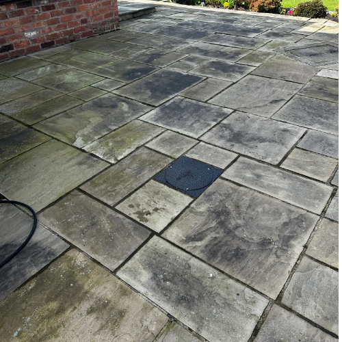 before cleaning indian sandstone patio